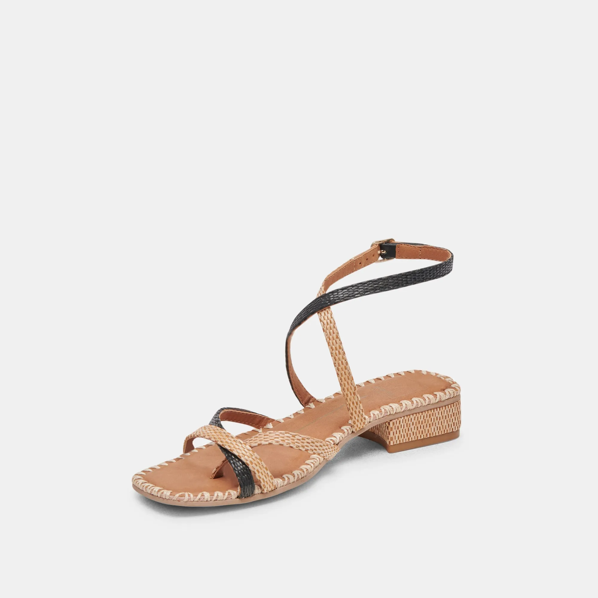 BRINN SANDALS BLACK NATURAL RAFFIA