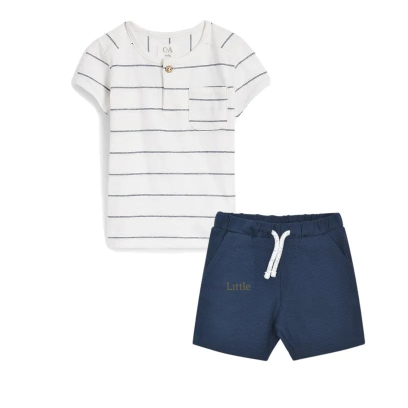 CA Henley Style Lining Shirt Shorts Set 13110