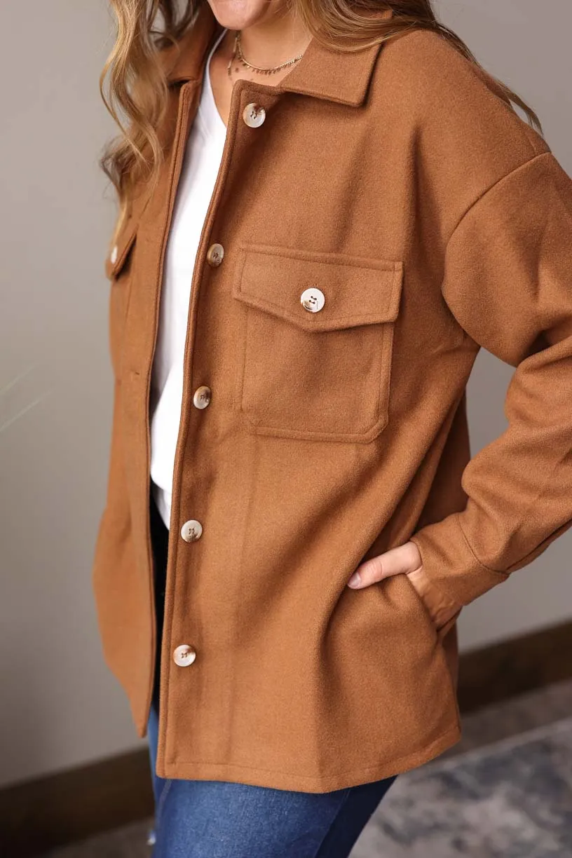 Camel Button with Pockets Coat • 2XL PLUS