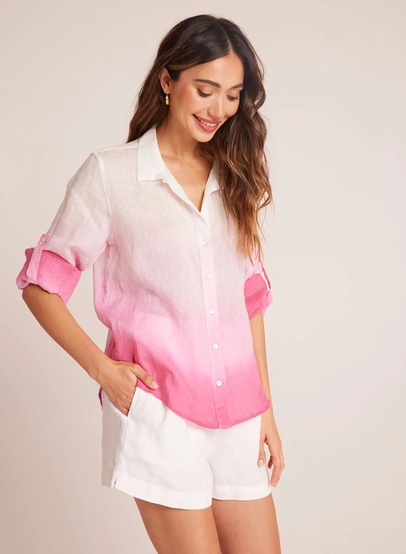 Capri Button Down - Pink Ombre Dye