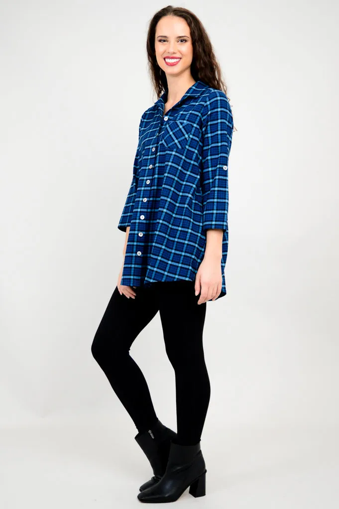 Celine Tunic, Blueberry Plaid, Cotton Flannel