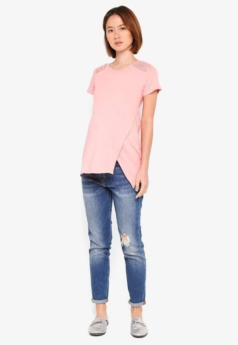 Cella Short Sleeved Overlap Tee Coral Blush