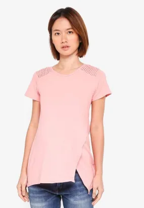 Cella Short Sleeved Overlap Tee Coral Blush