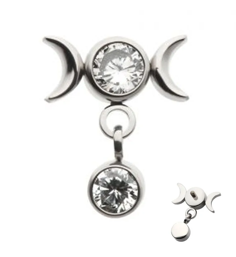 Clear CZ Moon Phase Dangle CZ Internally Threaded Top