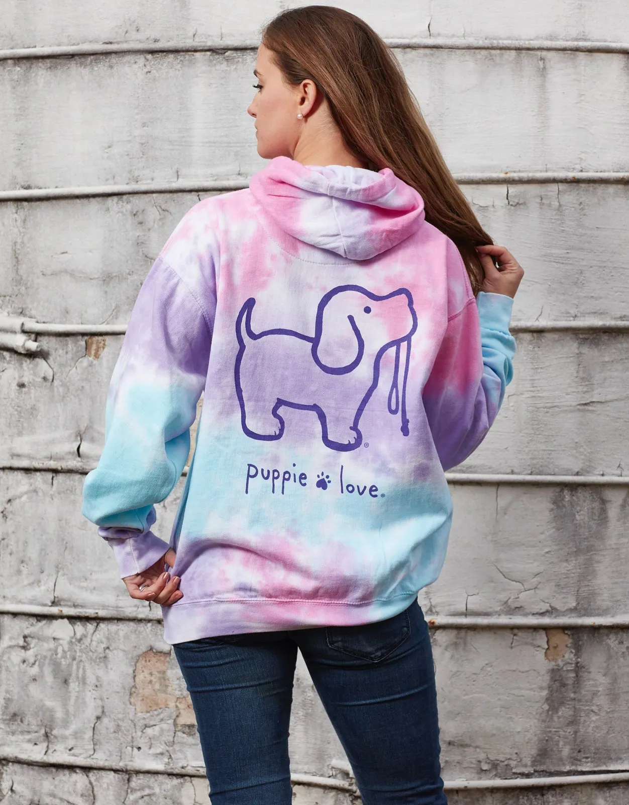 COTTON CANDY TIE DYE PUP, ADULT HOODIE