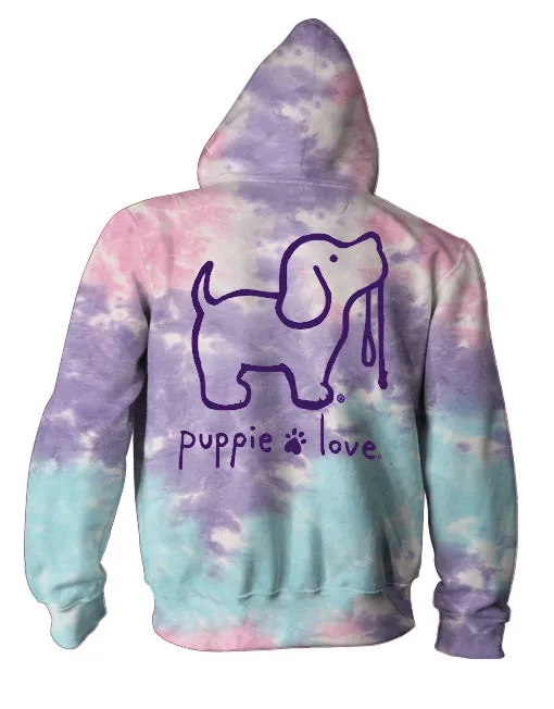 COTTON CANDY TIE DYE PUP, ADULT HOODIE