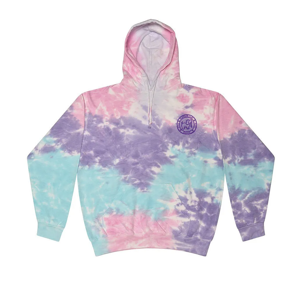 COTTON CANDY TIE DYE PUP, ADULT HOODIE