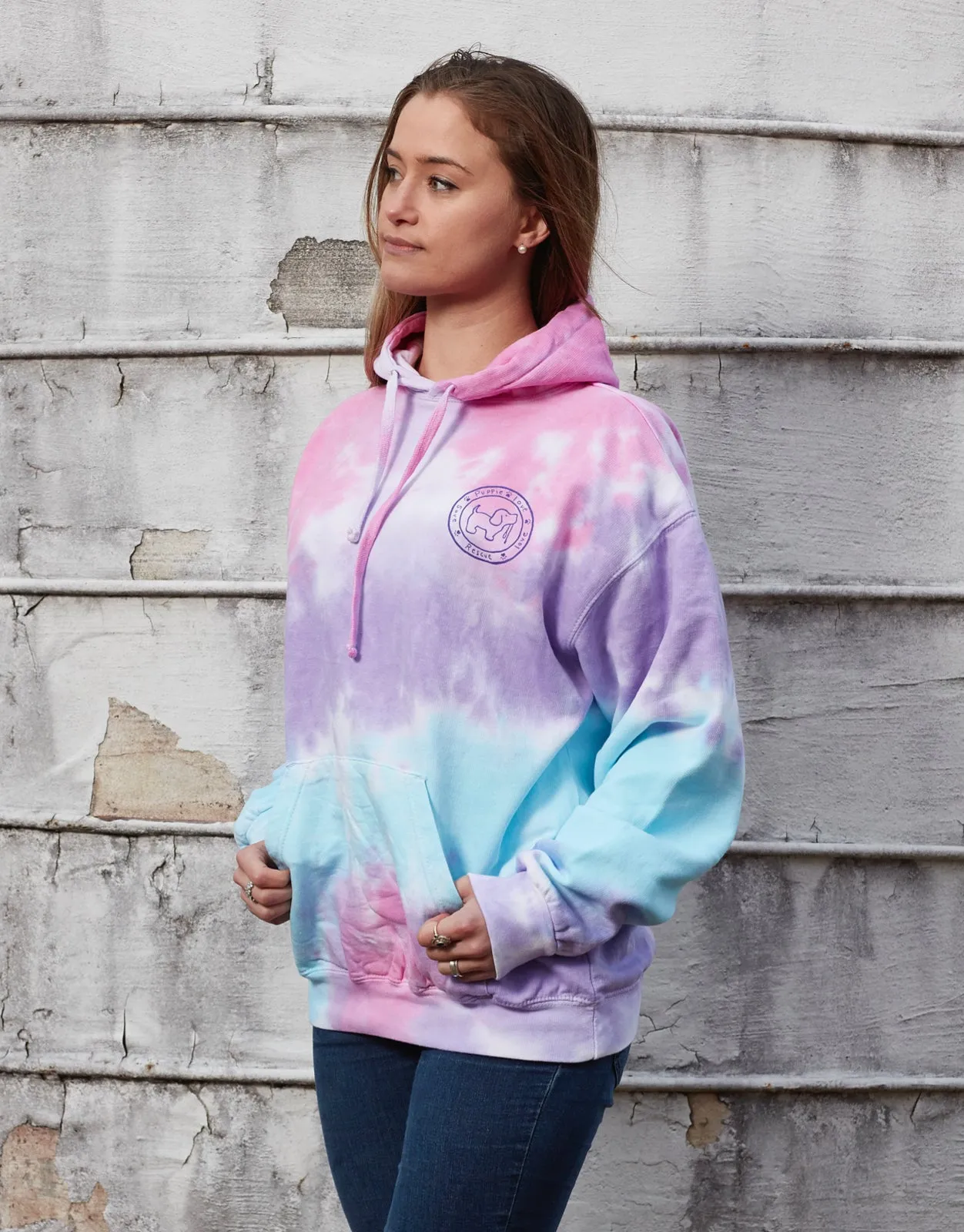 COTTON CANDY TIE DYE PUP, ADULT HOODIE