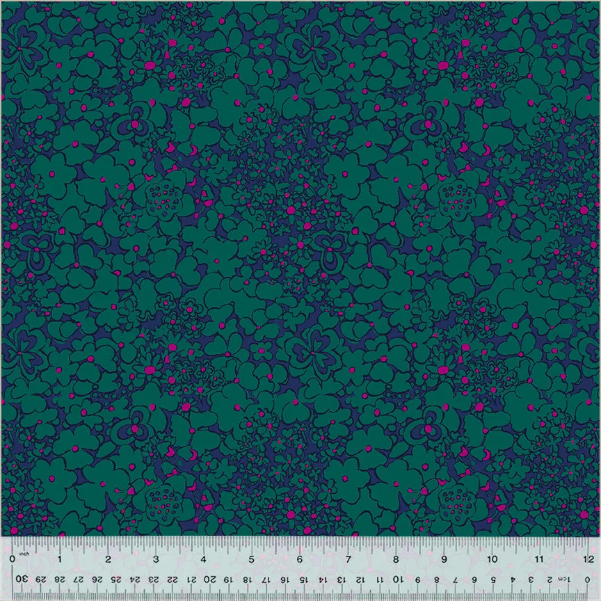 Cotton Fabric PERIWINKLE TEAL from BOTANICA Collection, Windham Fabrics, 54016-12