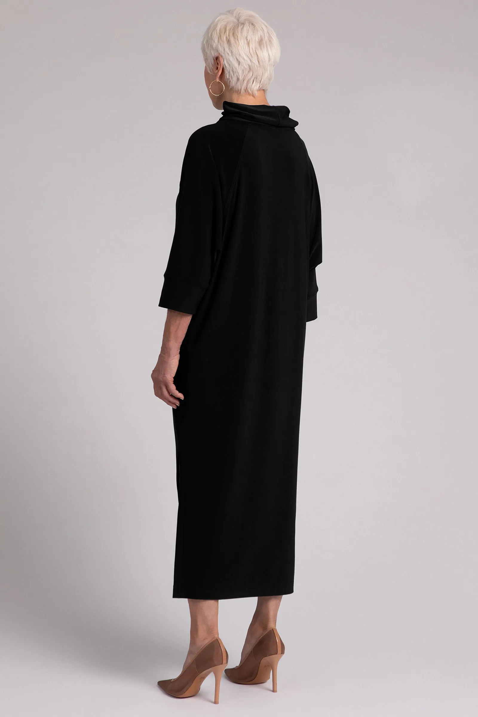 Cozy Raglan Funnel Neck Dress | Black