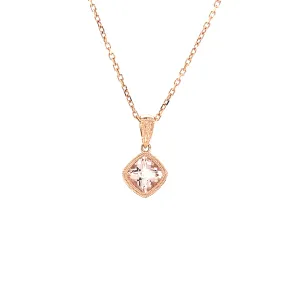 Cushion Morganite Pendant with Filigree and Milgrain Details in 14K Rose Gold