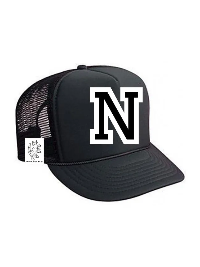 Custom Initial Letter (A-Z) Kids Trucker Hat (Black)