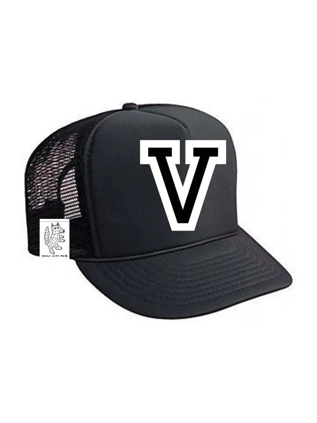 Custom Initial Letter (A-Z) Kids Trucker Hat (Black)