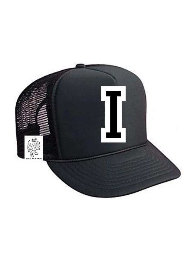 Custom Initial Letter (A-Z) Kids Trucker Hat (Black)