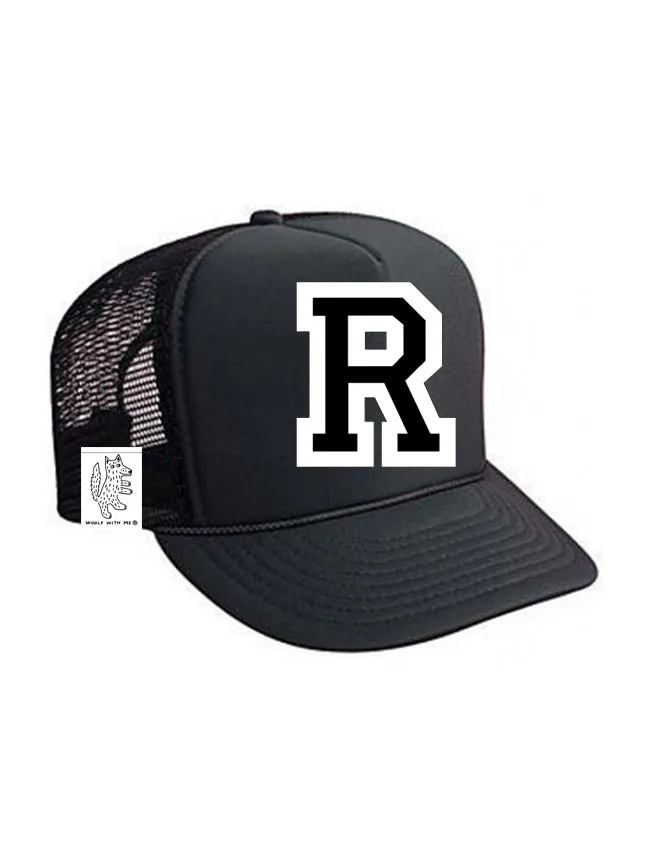 Custom Initial Letter (A-Z) Kids Trucker Hat (Black)