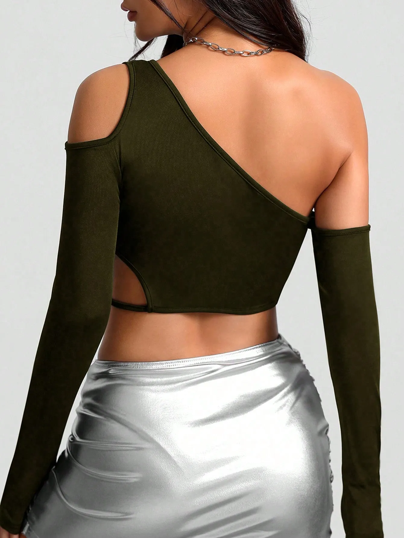 Cut Out Asymmetrical Neck Crop Top