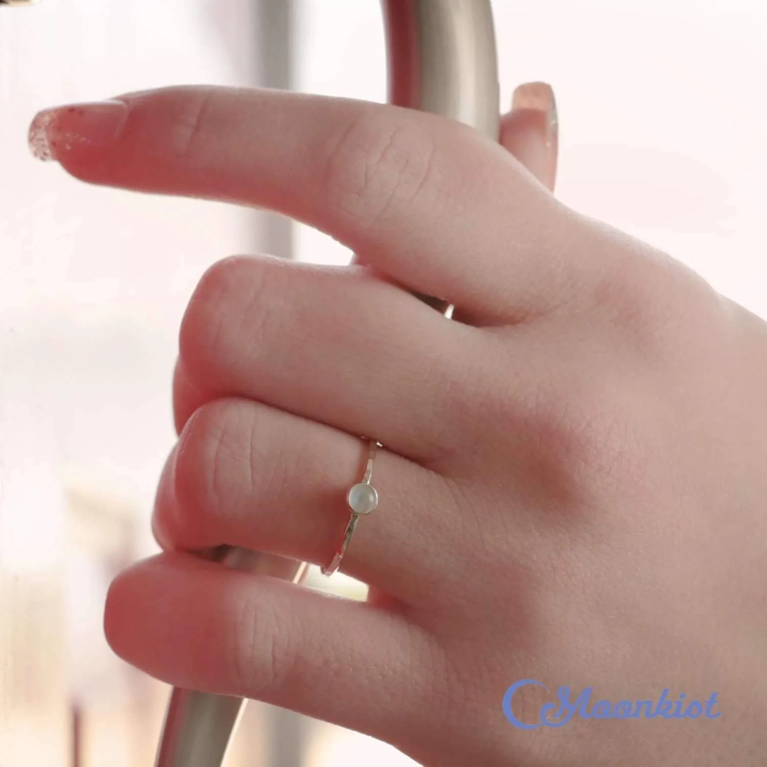 Dainty Silver White Moonstone Pinky Ring | Moonkist Designs