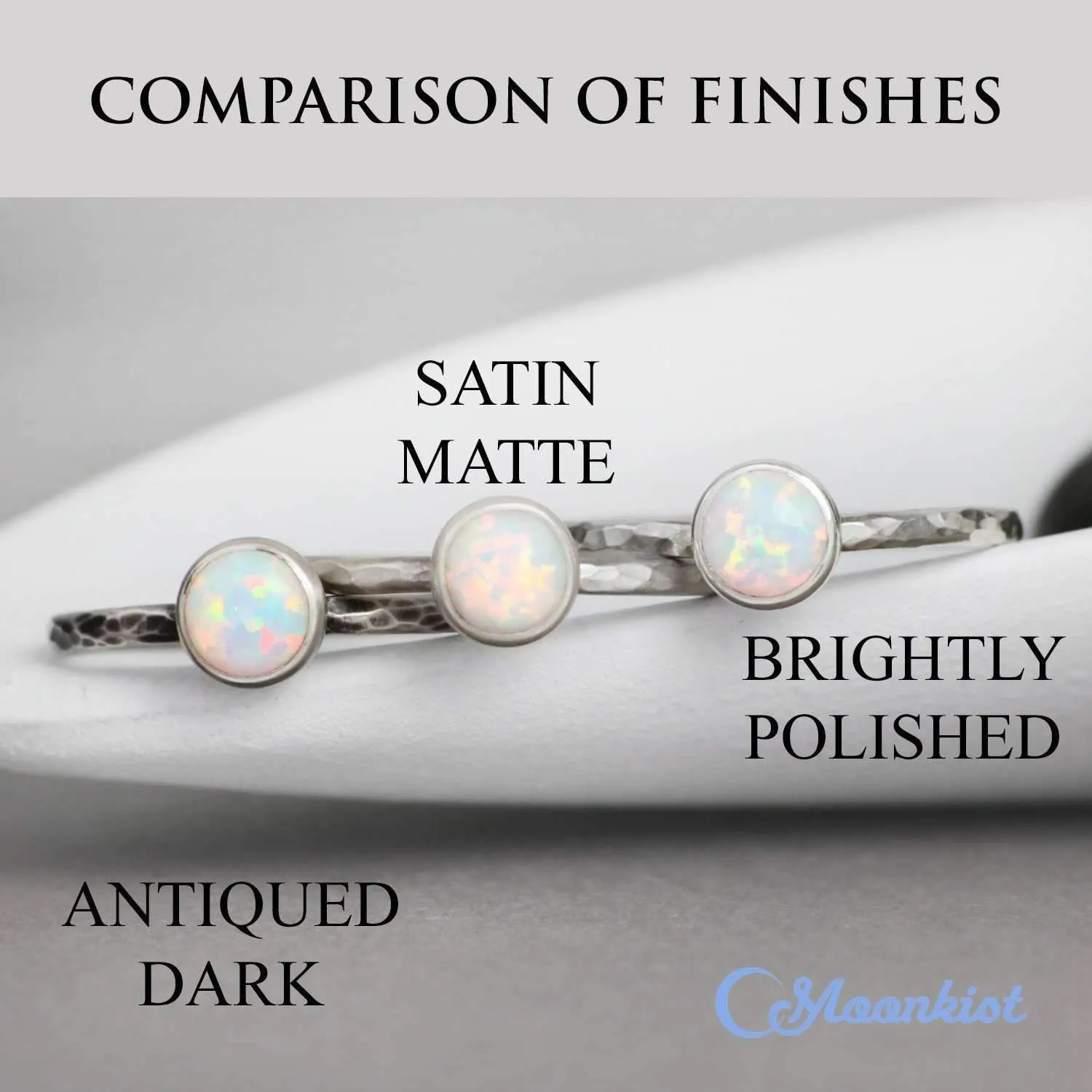 Dainty Silver White Moonstone Pinky Ring | Moonkist Designs