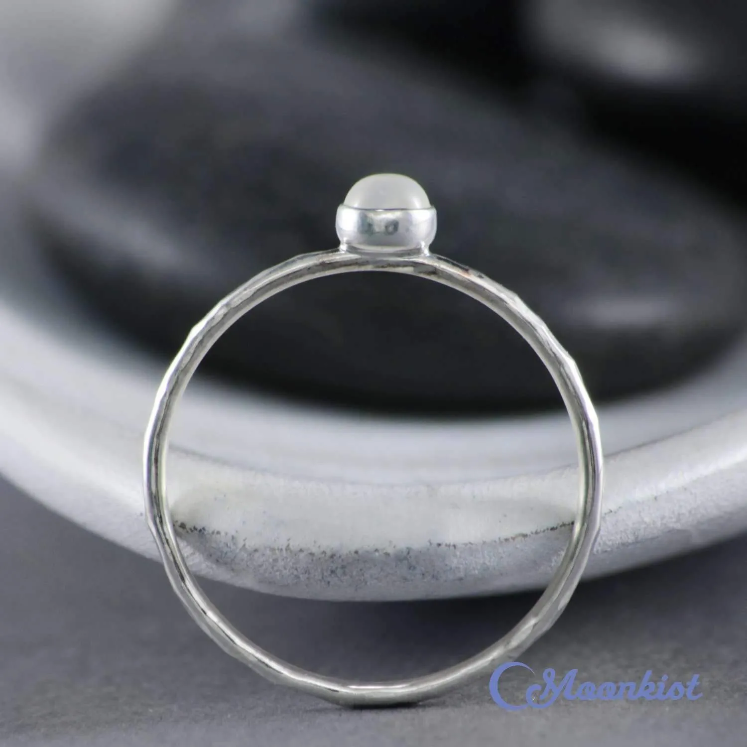 Dainty Silver White Moonstone Pinky Ring | Moonkist Designs