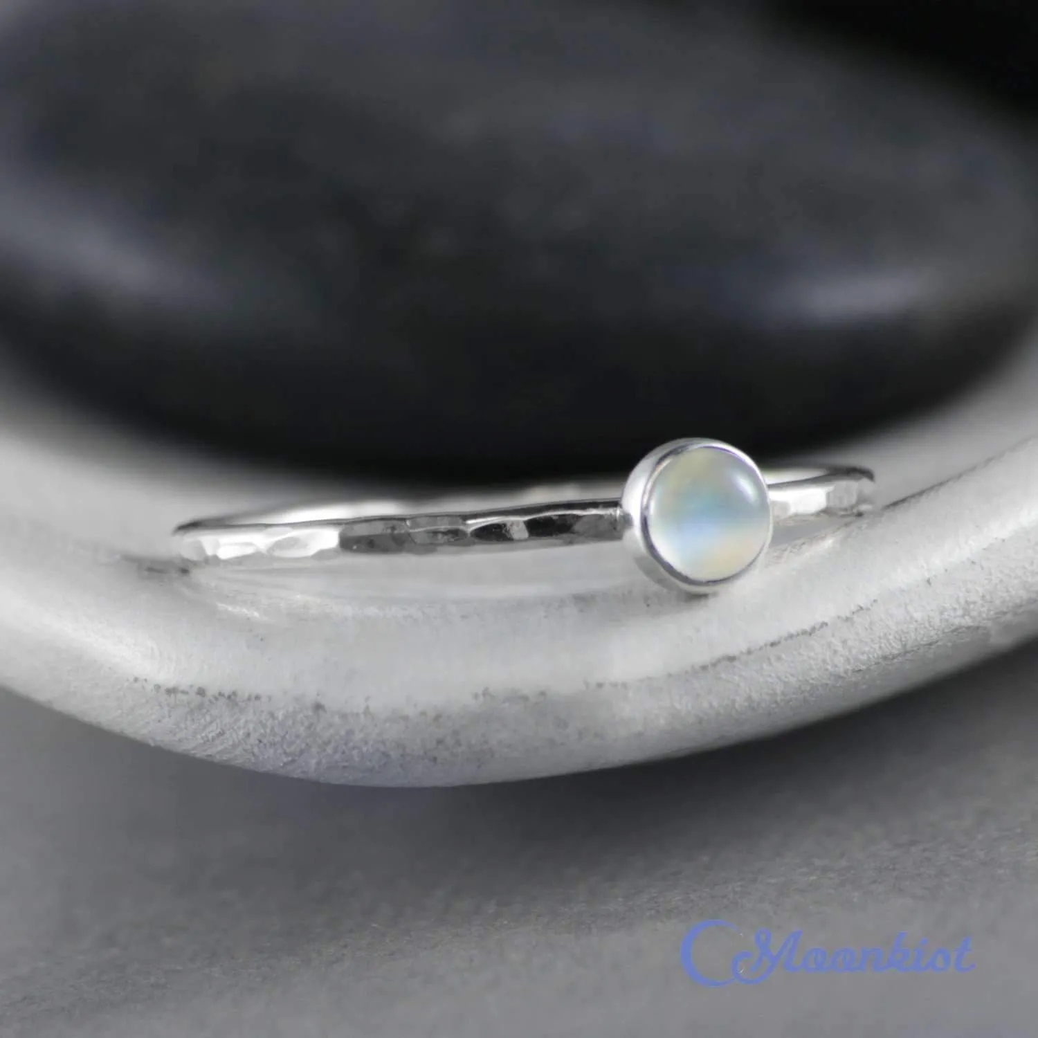 Dainty Silver White Moonstone Pinky Ring | Moonkist Designs