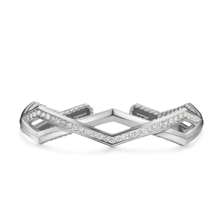 David Yurman Zig Zag Stax Two Row Cuff Bracelet in Sterling Silver with Diamonds, 13mm