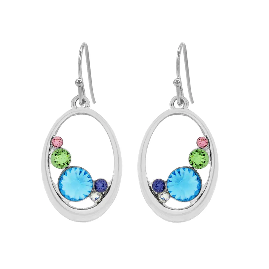 Ear Sense Earring F368 20mm Silver Swarovski Multi Colour Crystal Oval Drops on a French Hook