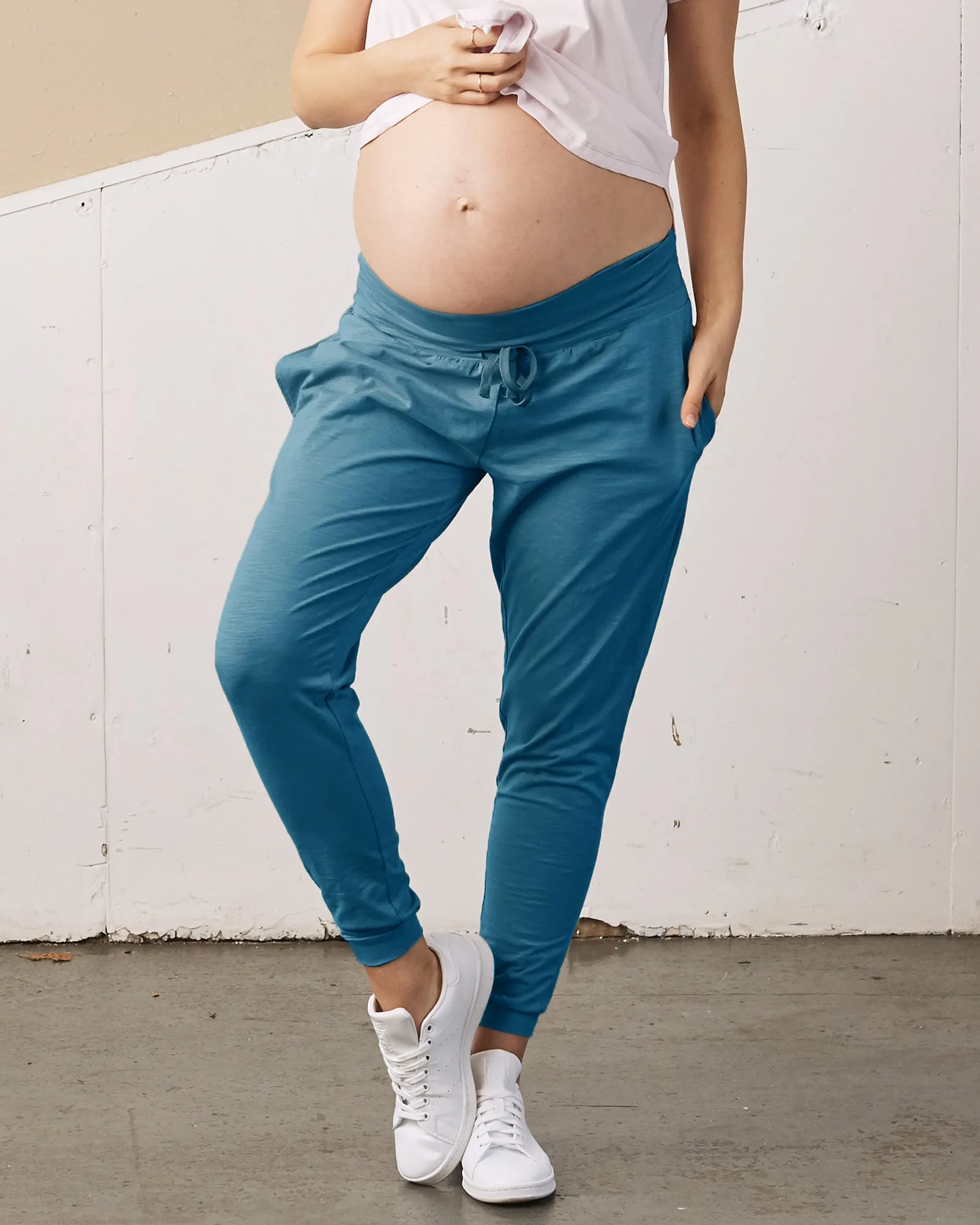 Eden Cotton Maternity Jogger Pants- Blue