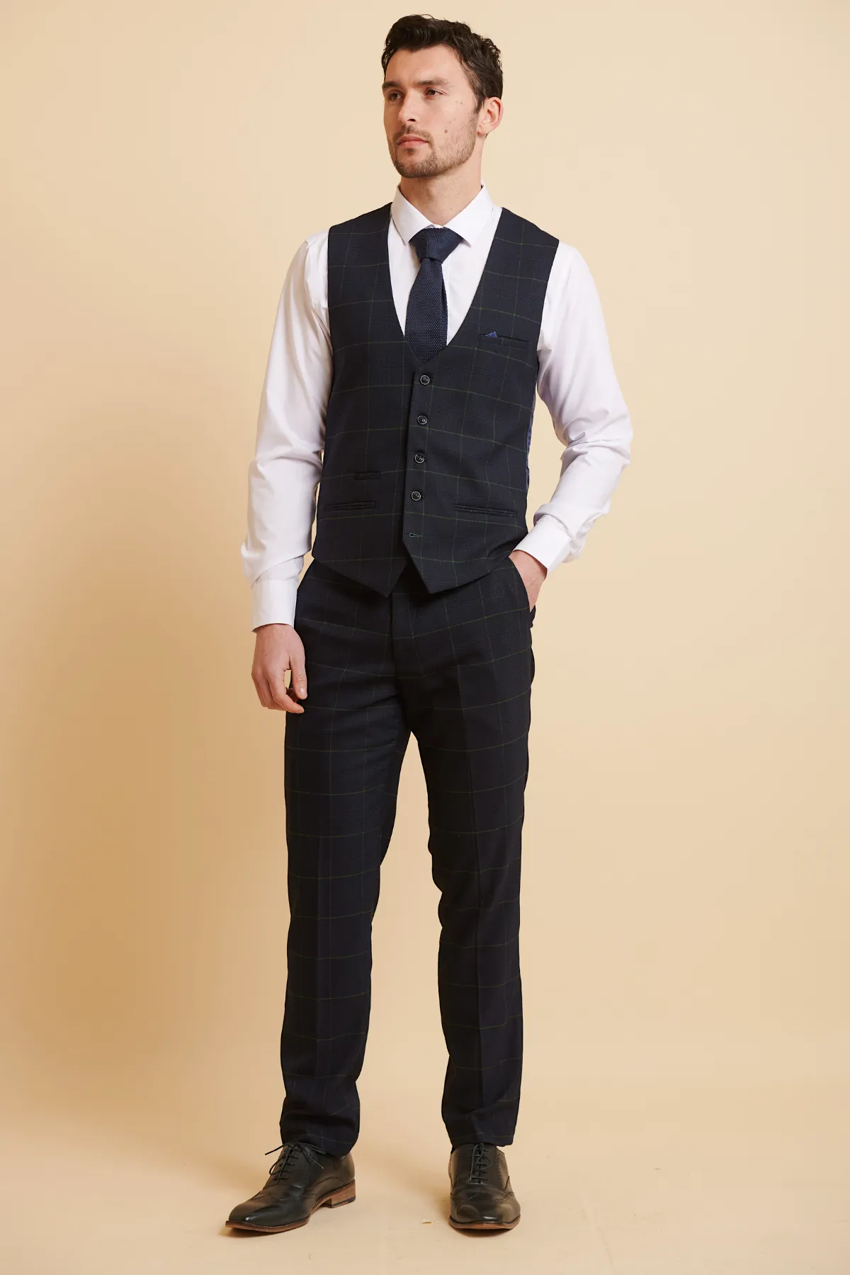 EDINSON - Navy Green Check Single Breasted Waistcoat