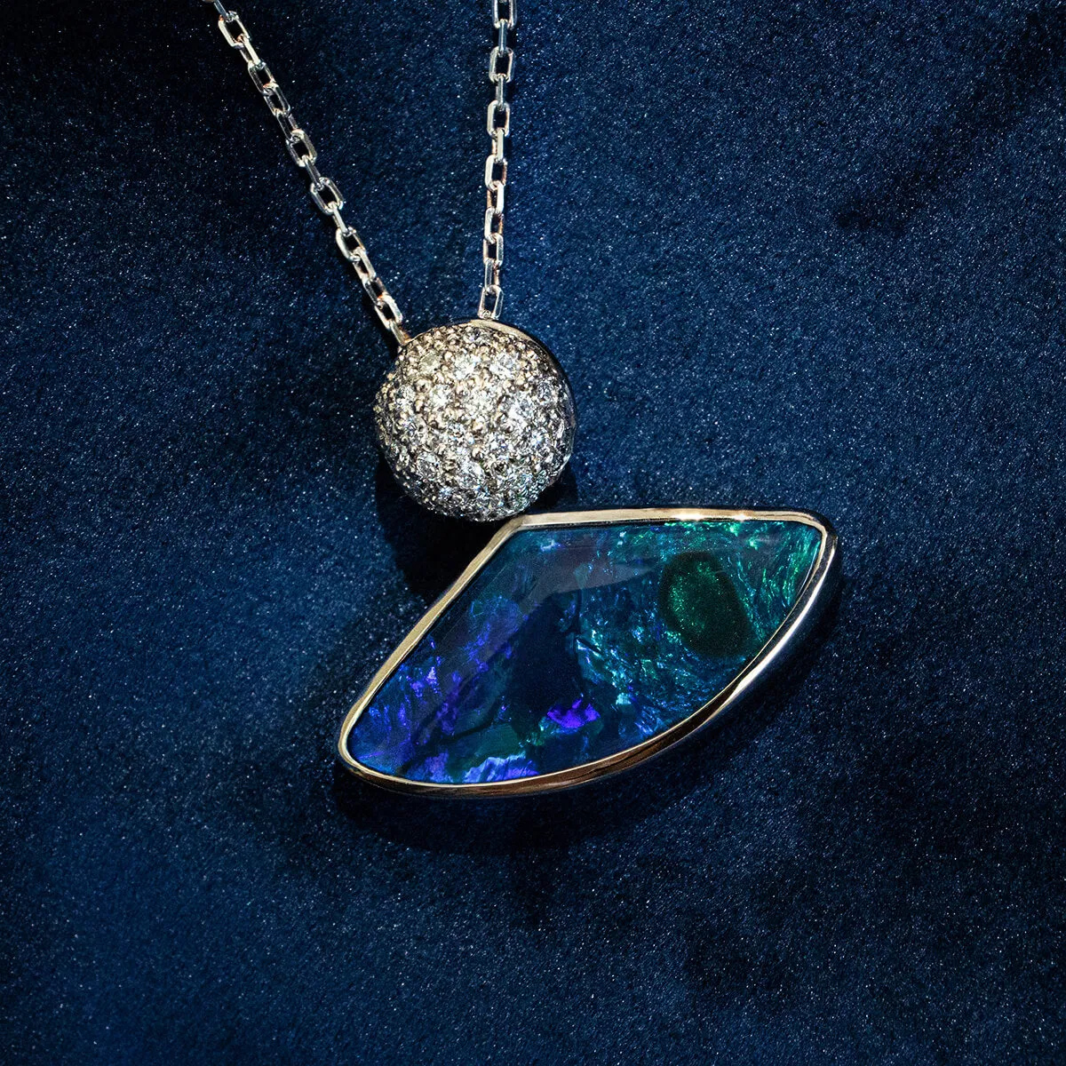 Elegance Black Opal & Diamond Necklace