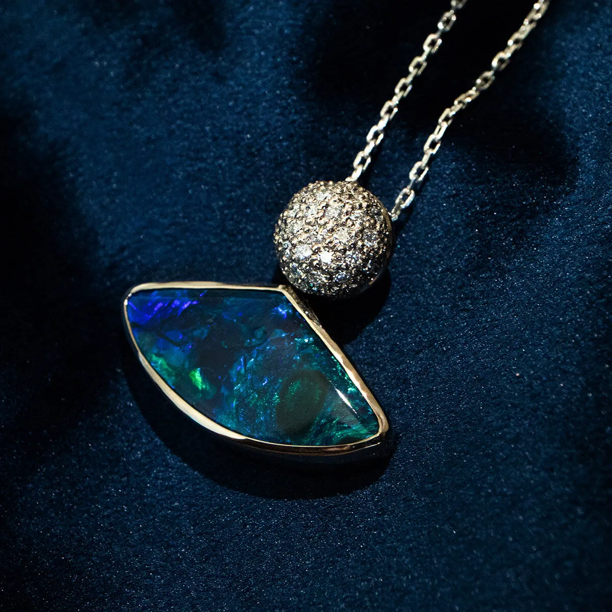 Elegance Black Opal & Diamond Necklace