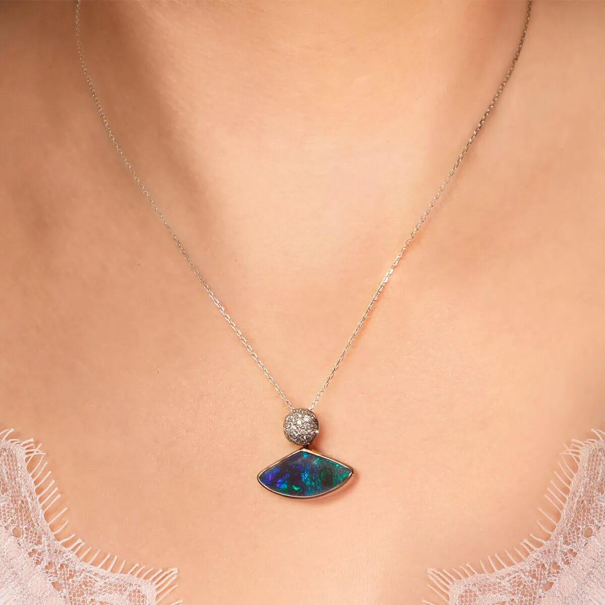 Elegance Black Opal & Diamond Necklace