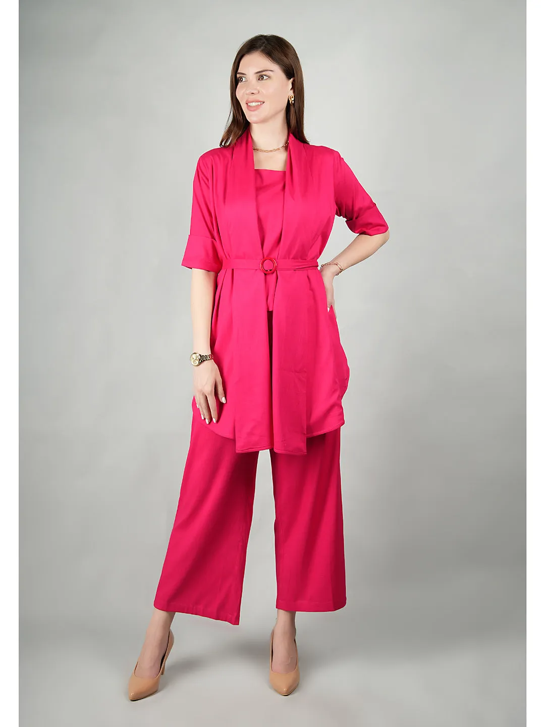 Exude Gilded 3 Piece Co-ord Set (Fuscia)