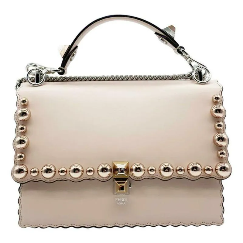 Fendi Mini Kan I Imitation Pearl Scallop Pink Leather Shoulder Bag