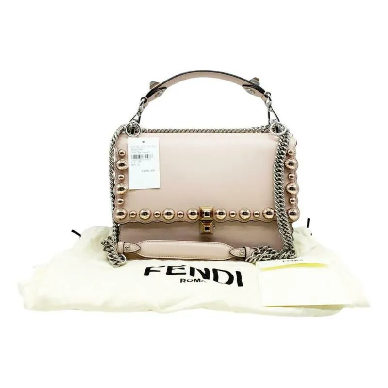 Fendi Mini Kan I Imitation Pearl Scallop Pink Leather Shoulder Bag