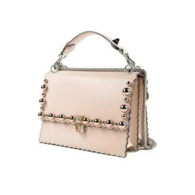 Fendi Mini Kan I Imitation Pearl Scallop Pink Leather Shoulder Bag