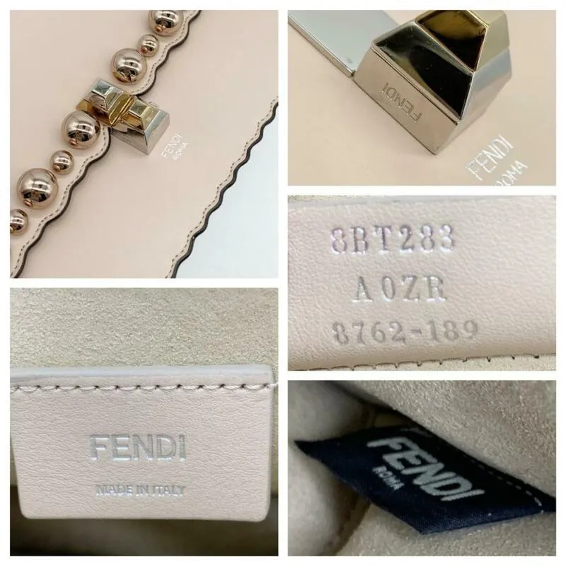 Fendi Mini Kan I Imitation Pearl Scallop Pink Leather Shoulder Bag