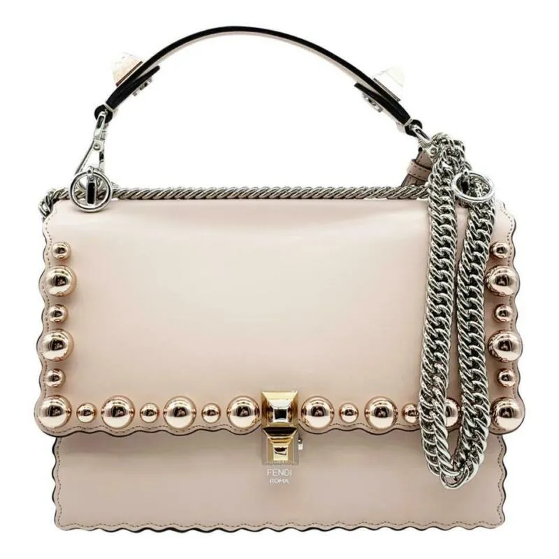 Fendi Mini Kan I Imitation Pearl Scallop Pink Leather Shoulder Bag