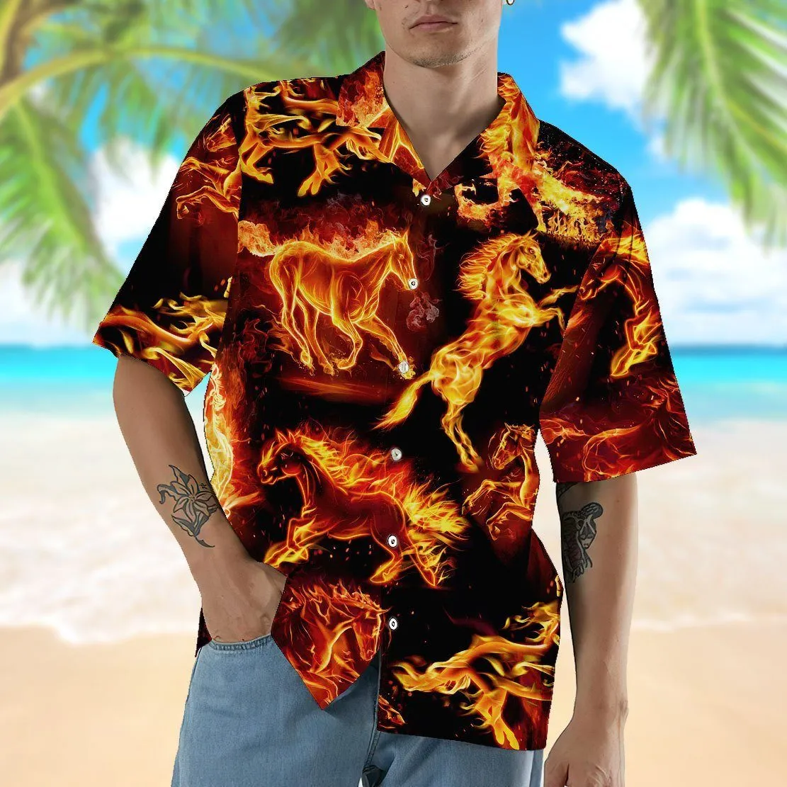 Gearhuman 3D Fire Horse Hawaii Shirt