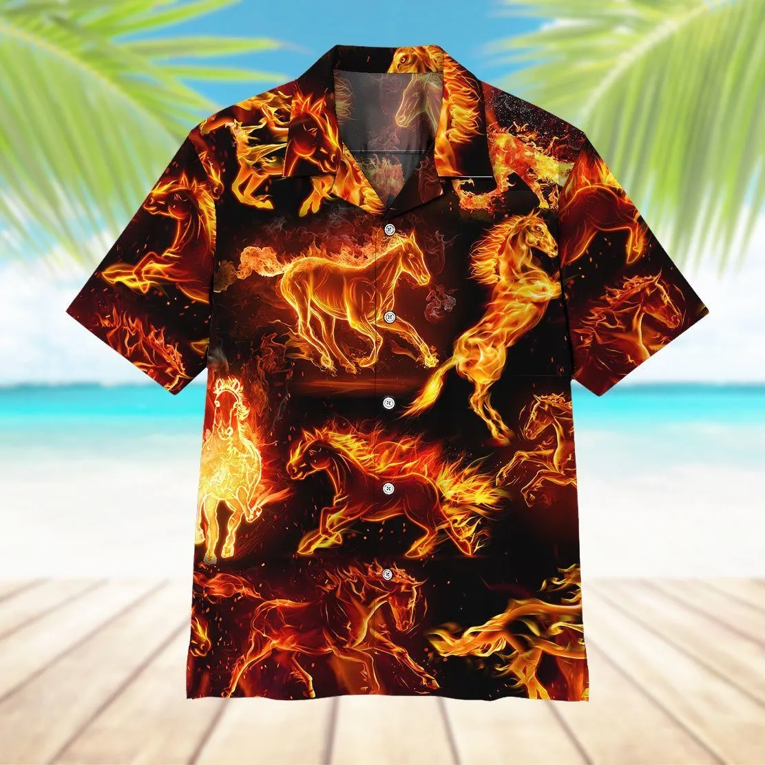 Gearhuman 3D Fire Horse Hawaii Shirt