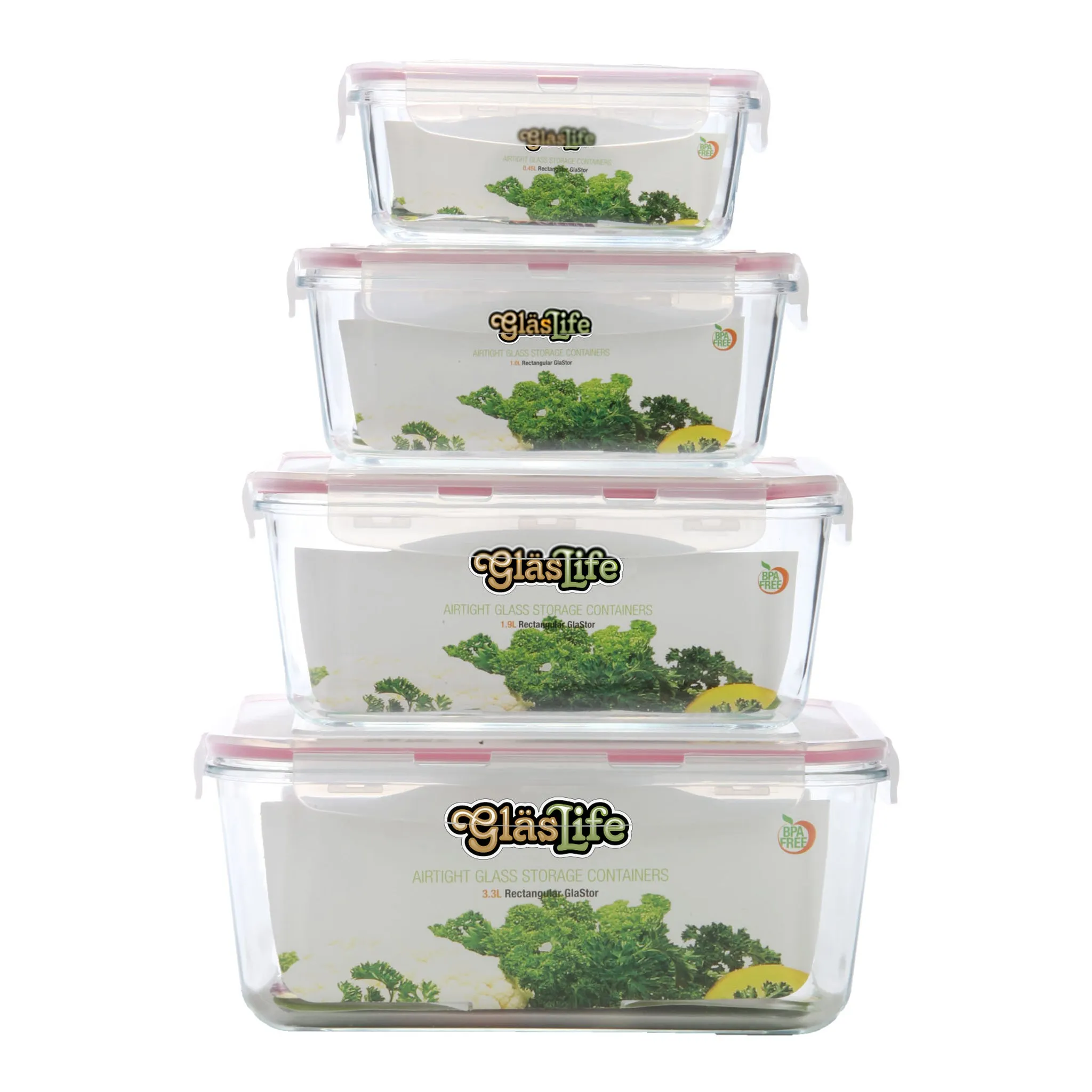 GlasLife Airtight Rectangular Glass Containers (Set of 4)