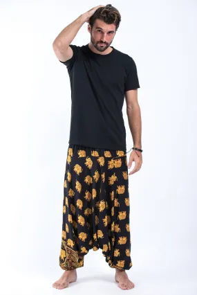 Golden Elephant Drop Crotch Men's Elephant Pants in Black