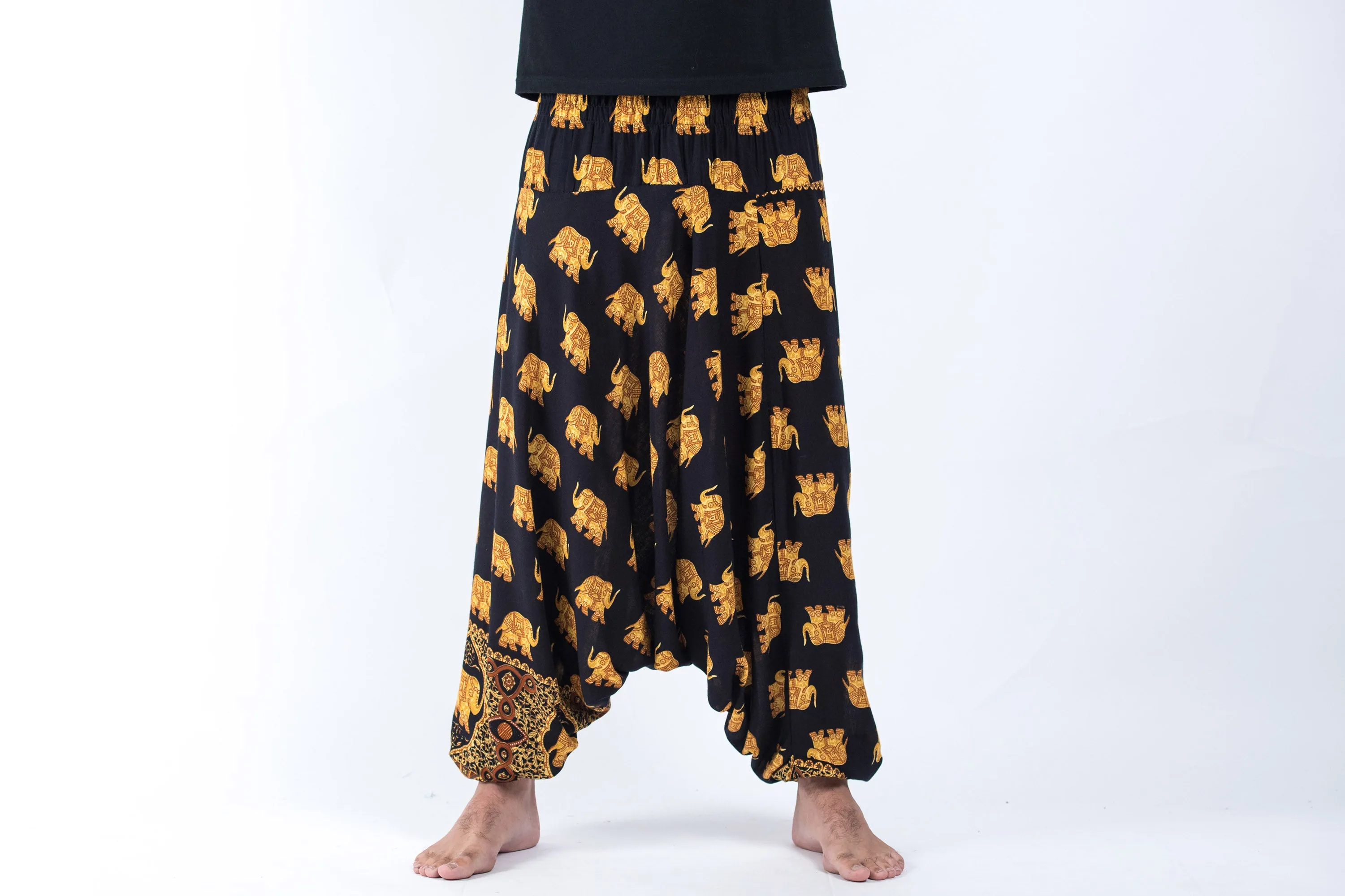 Golden Elephant Drop Crotch Men's Elephant Pants in Black