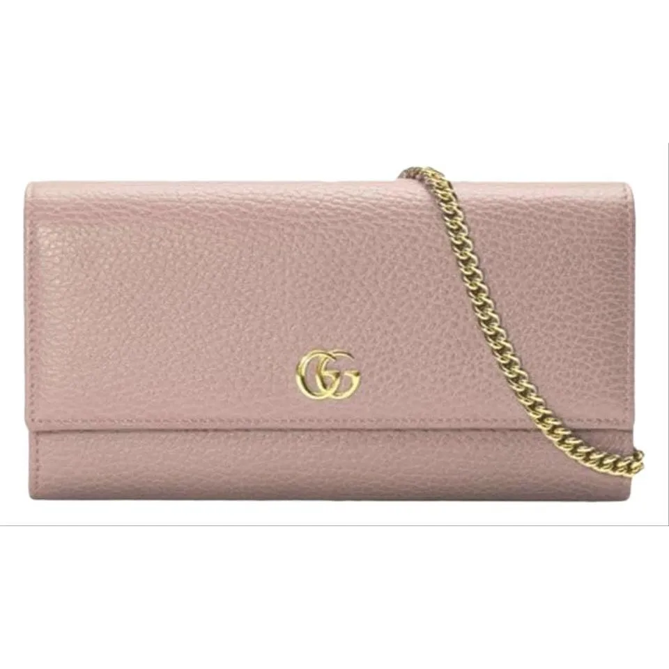 Gucci Chain Wallet Marmont Gg Rose Pink Leather Shoulder Bag