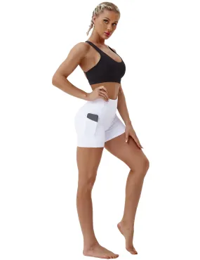 High Waist Side Pockets Yoga Shorts white