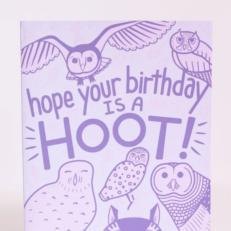 Hope your birthday is a hoot owl birthday card, birthday card for bird watcher, owl greeting art