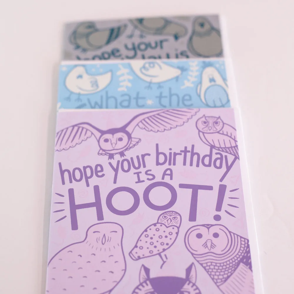 Hope your birthday is a hoot owl birthday card, birthday card for bird watcher, owl greeting art