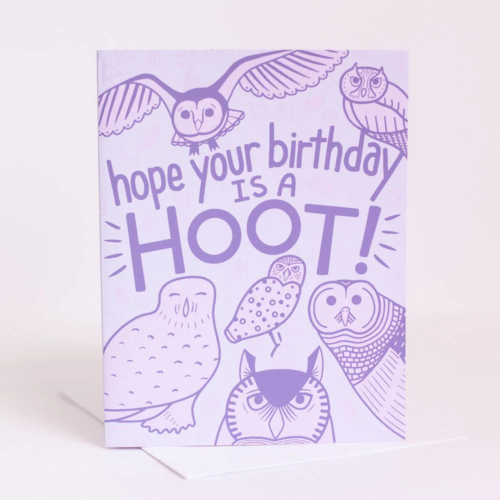 Hope your birthday is a hoot owl birthday card, birthday card for bird watcher, owl greeting art