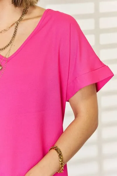 Hot Pink V-Neck Short Sleeve T-Shirt