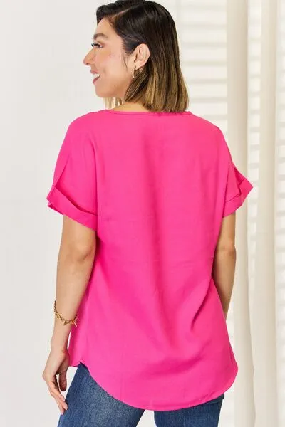 Hot Pink V-Neck Short Sleeve T-Shirt