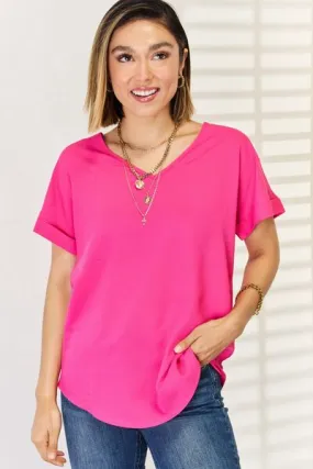 Hot Pink V-Neck Short Sleeve T-Shirt